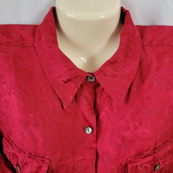 Chico's Design Blouse Red Silk Linen Blend XL 16 Jacquard embossed (their sz 2) - Picture 7 of 11
